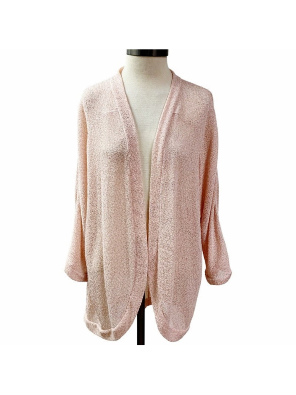 Eyeshadow Lace Knit Open Front Cardigan Plus SZ 2X Peach Metallic Thread Fall
